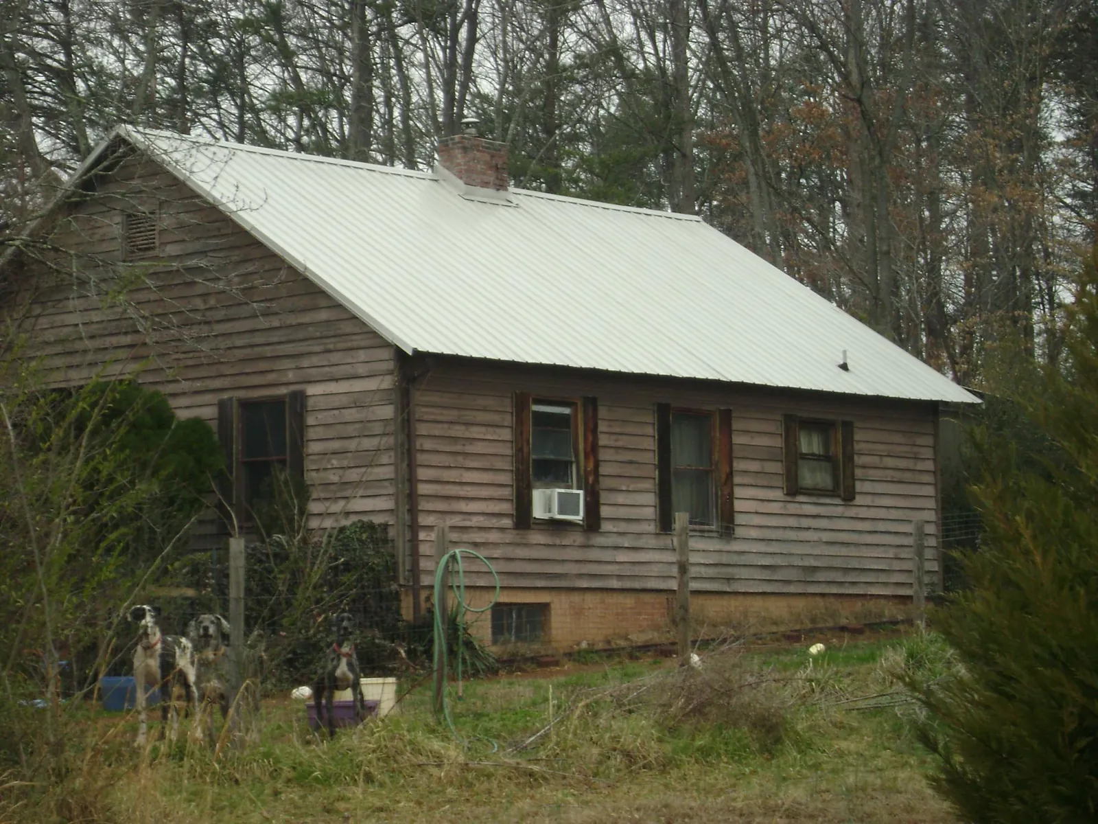 White metal roof on an old wood sided farmhouse, from a Asphalt Shingle Roof Repair job in Selma